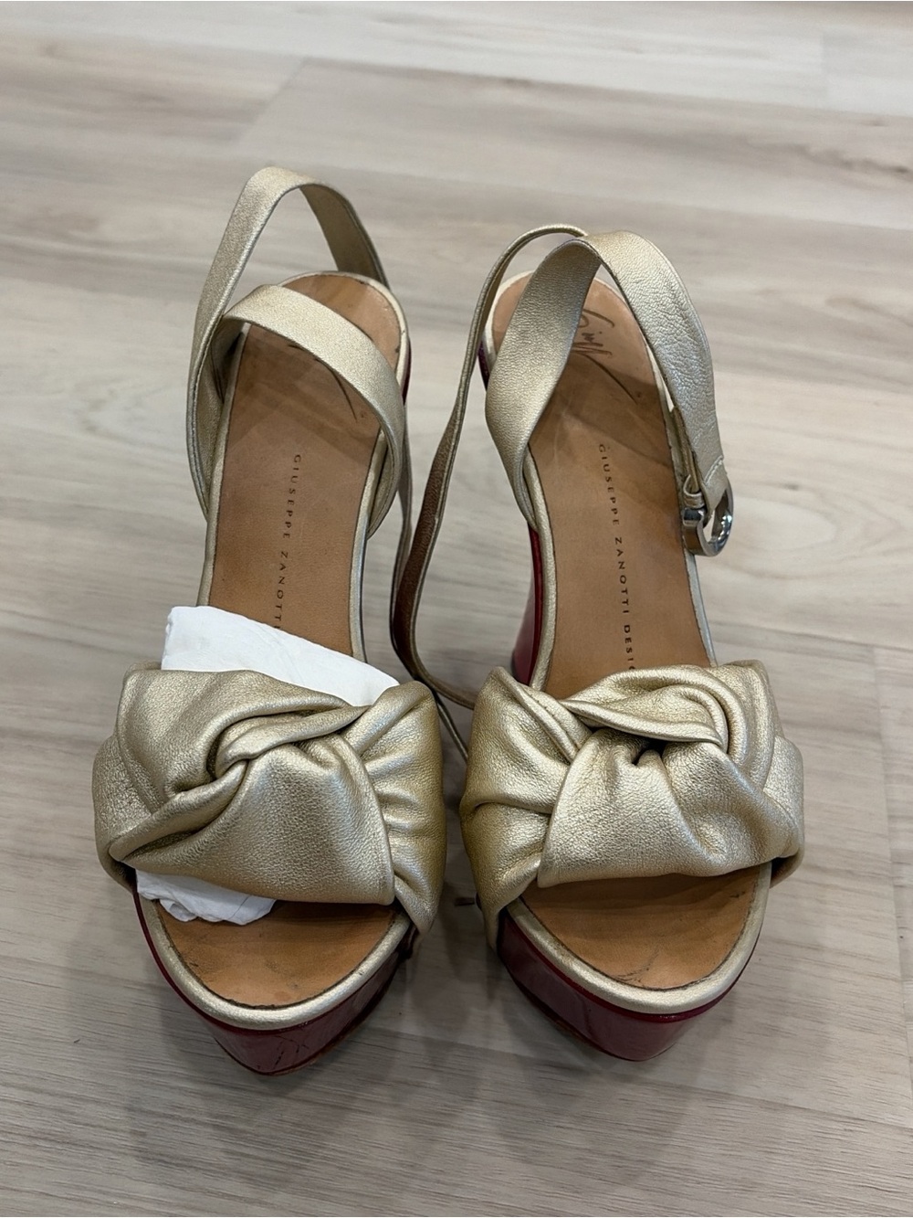 Giuseppe Zanotti Metallic Gold Knotted Platform Sandals